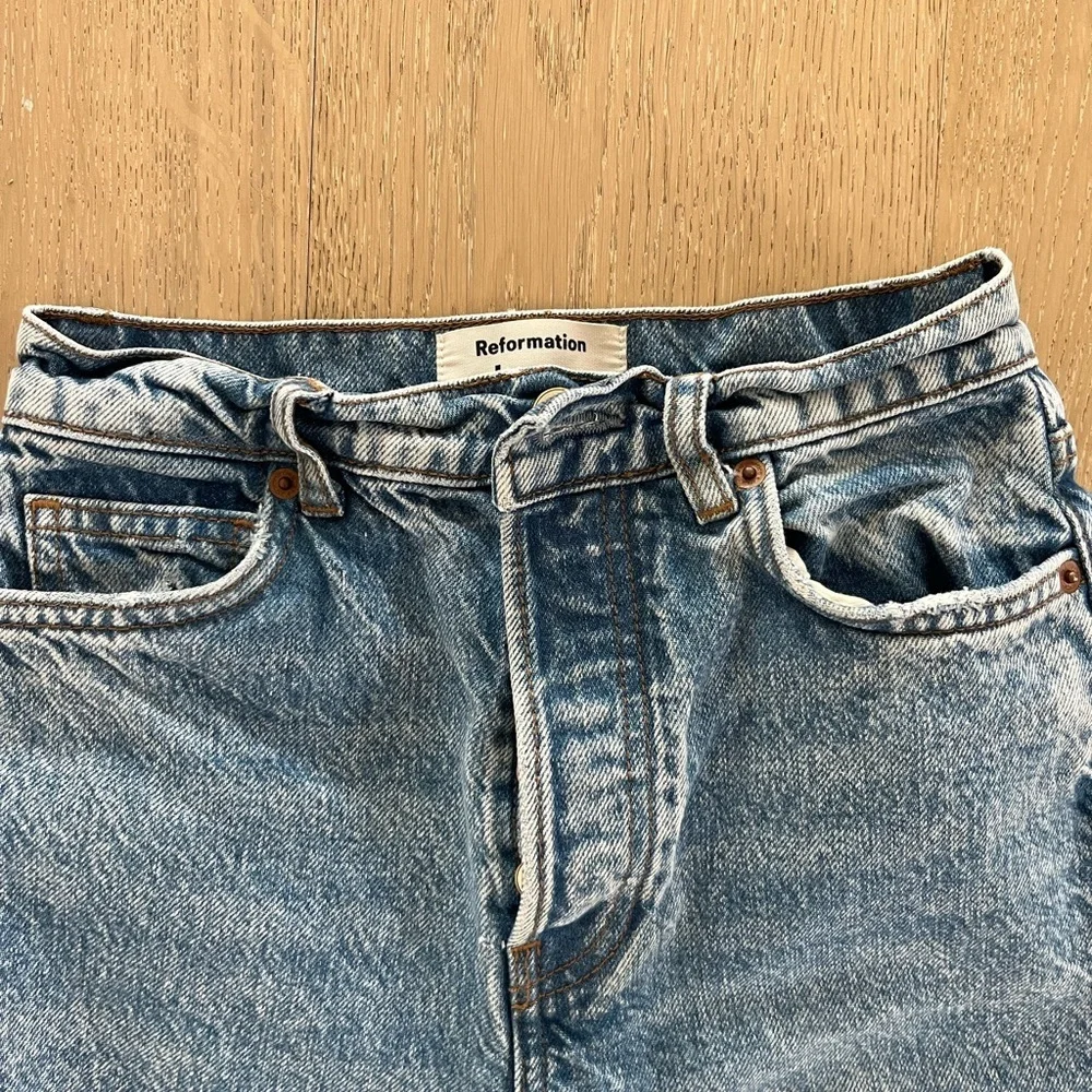 Reformation High Waist Raw-Hem Straight Leg Jean - Picture 4 of 5